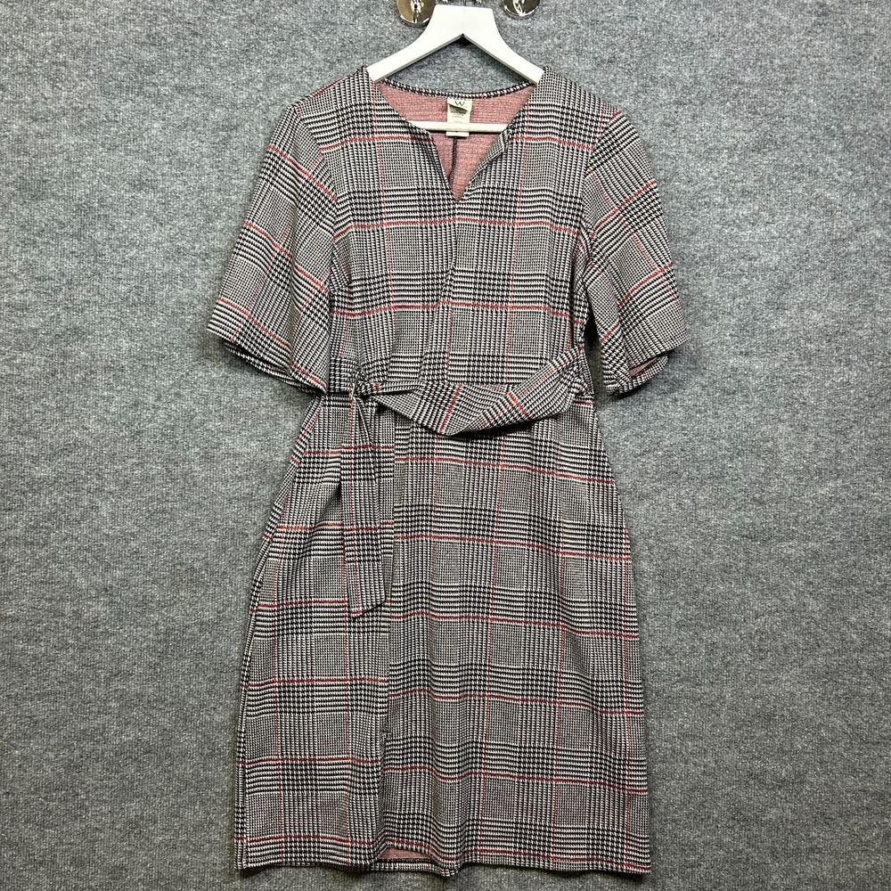 Wrapper Sheath Dress Women's Glen Plaid Tie Waist Short Flutter Sleeve - Medium
